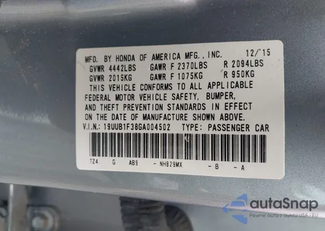 2016 Acura Tlx from USA, damaged, VIN 19UUB1F38GA004502
